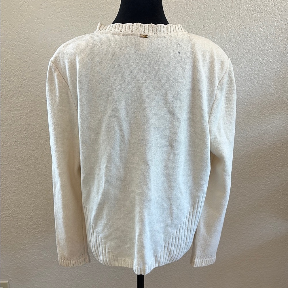 St. John Cream Zipper Wool Cardigan with Cable Knit Design - Picture 8 of 13